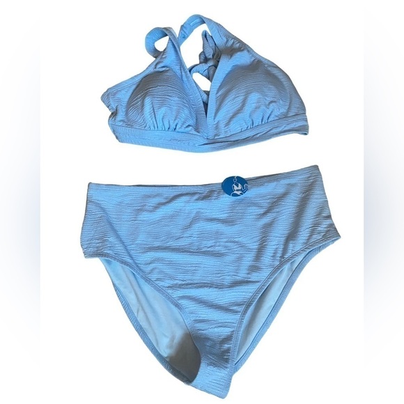 Mini Textured Print Blue Classic High Waist Plus Size Two Piece Swimwear 2X NWT - Picture 2 of 8